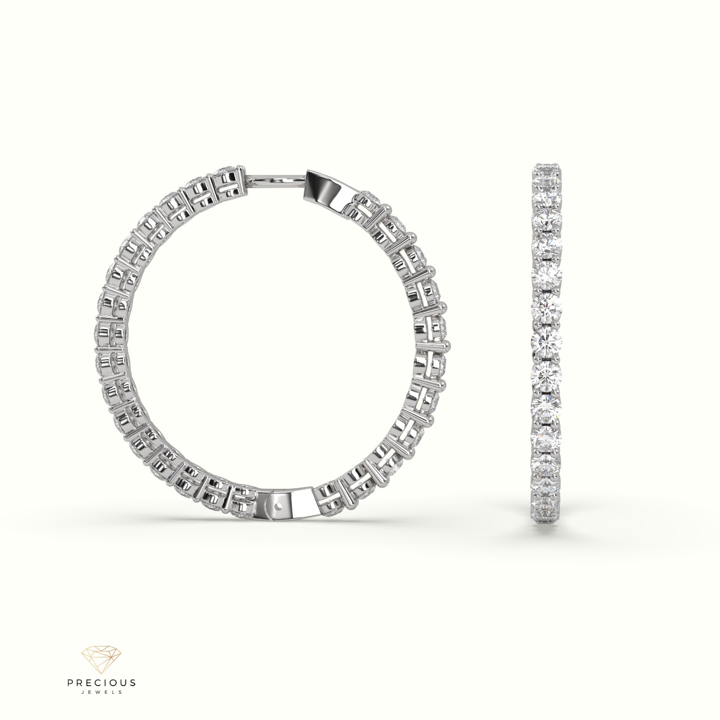 18k white gold shared prong diamond hoop earrings Photos & images