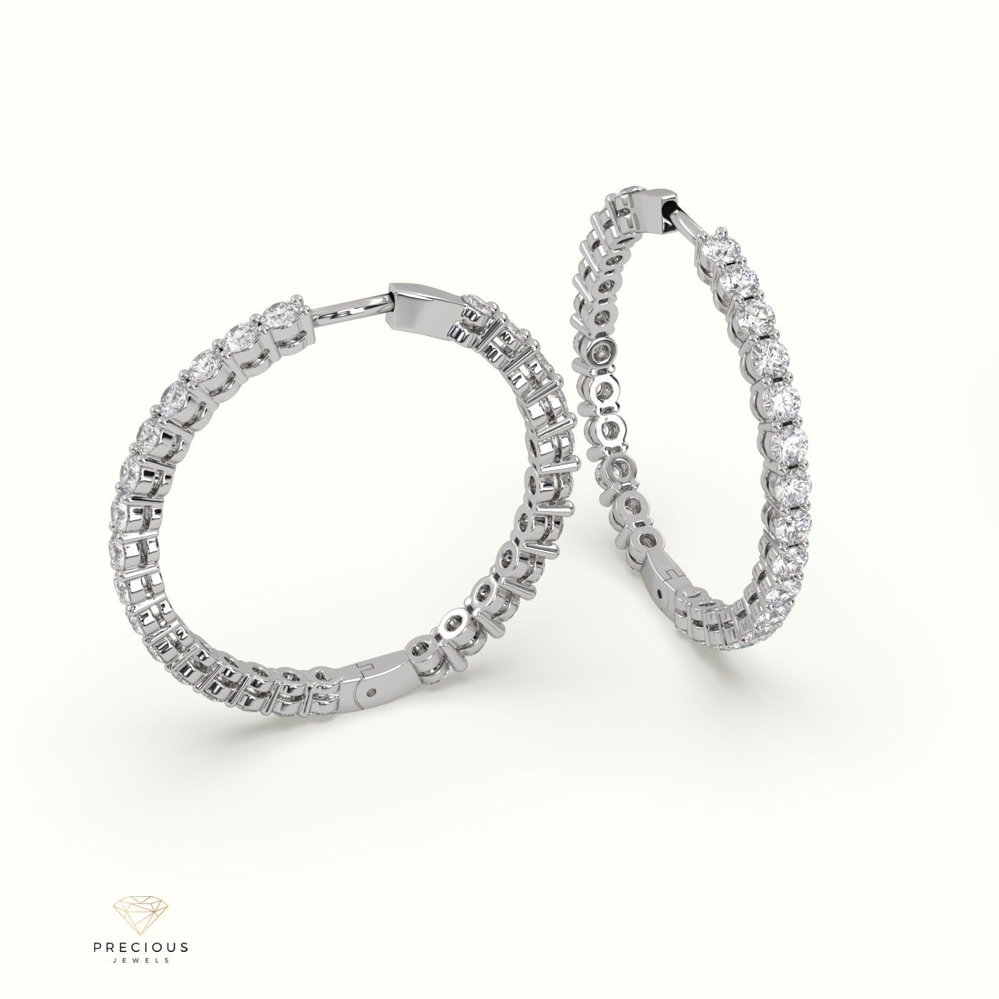 18k white gold shared prong diamond hoop earrings Photos & images