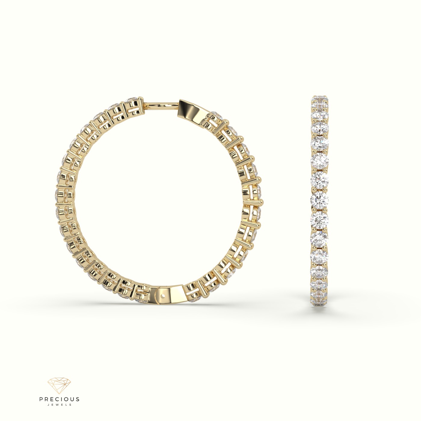 18k yellow gold shared prong diamond hoop earrings Photos & images