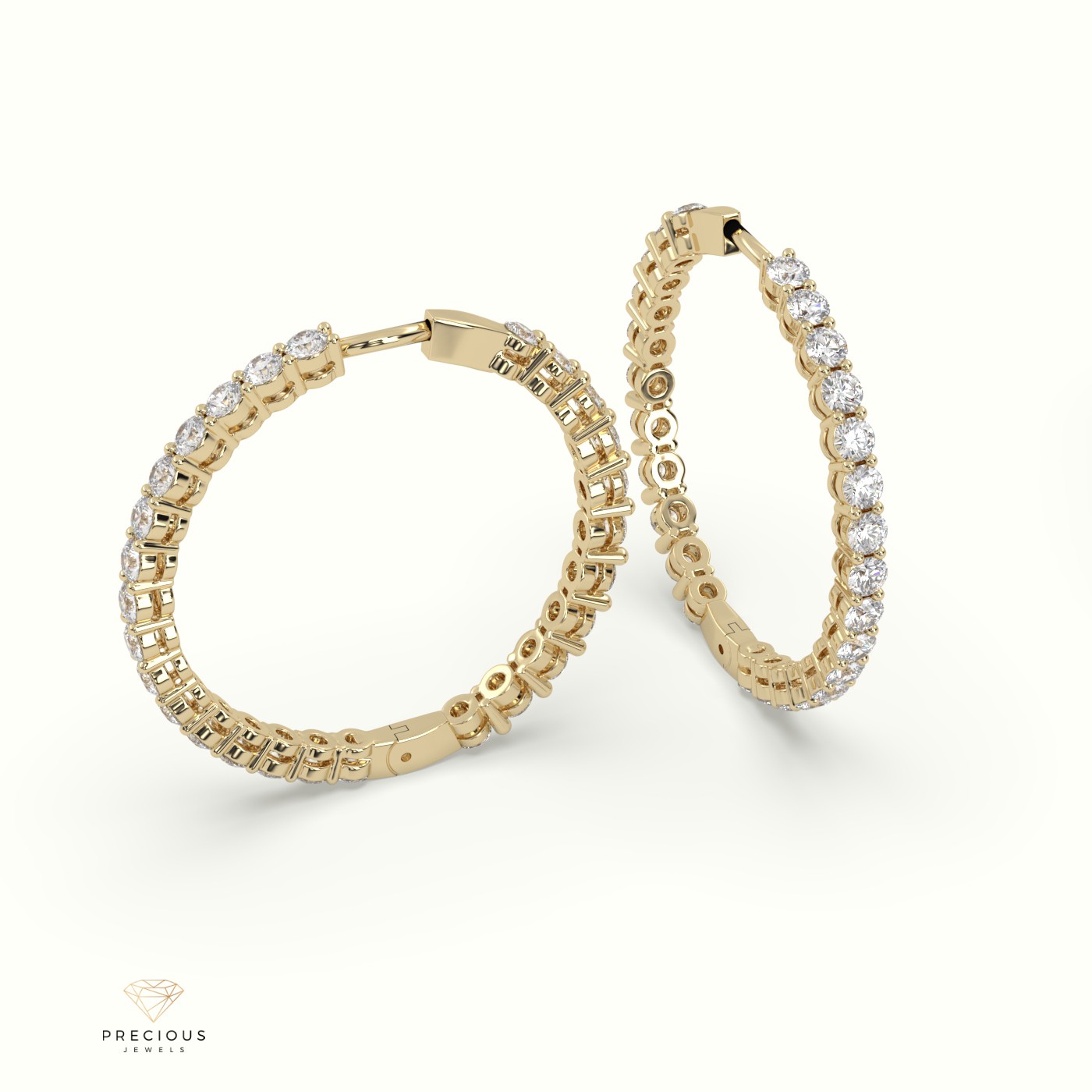 18k yellow gold shared prong diamond hoop earrings Photos & images