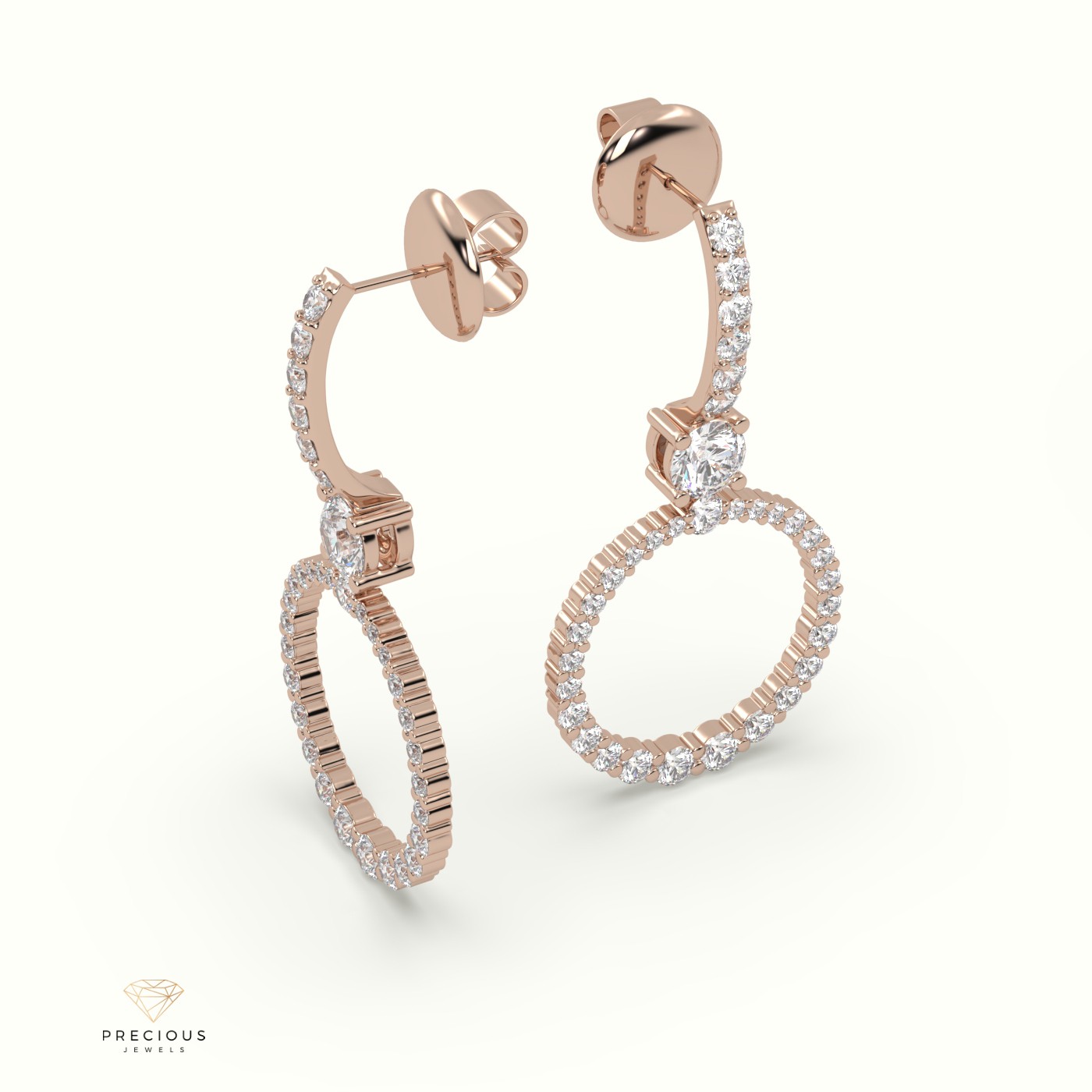 18k rose gold circular embellished drop earrings Photos & images