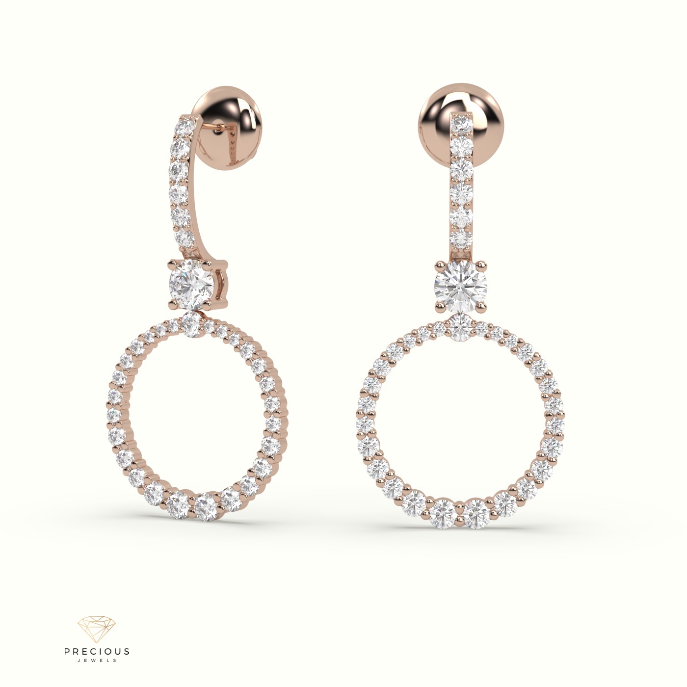 18k rose gold circular embellished drop earrings