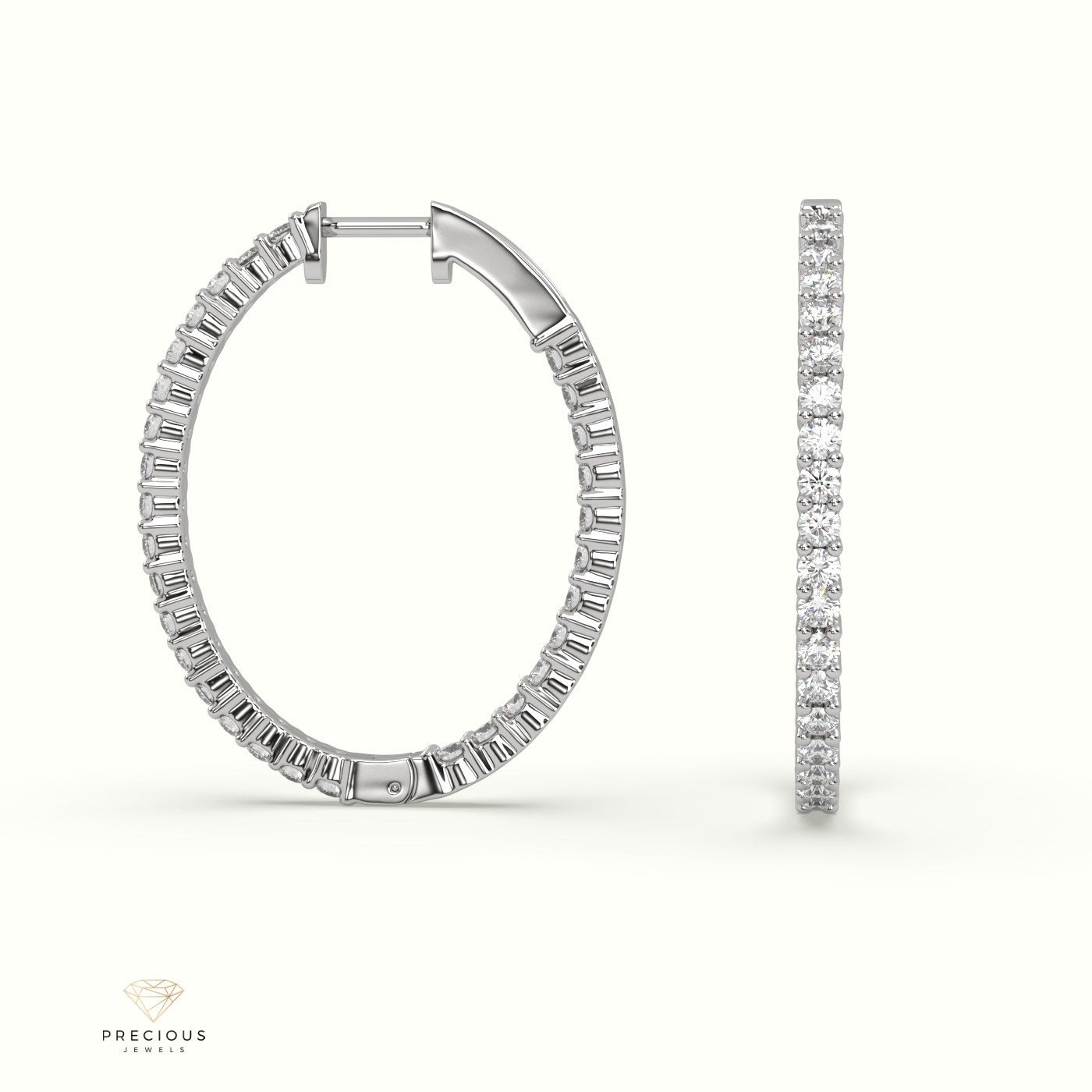 18k white gold in and out diamond hoops earrings Photos & images