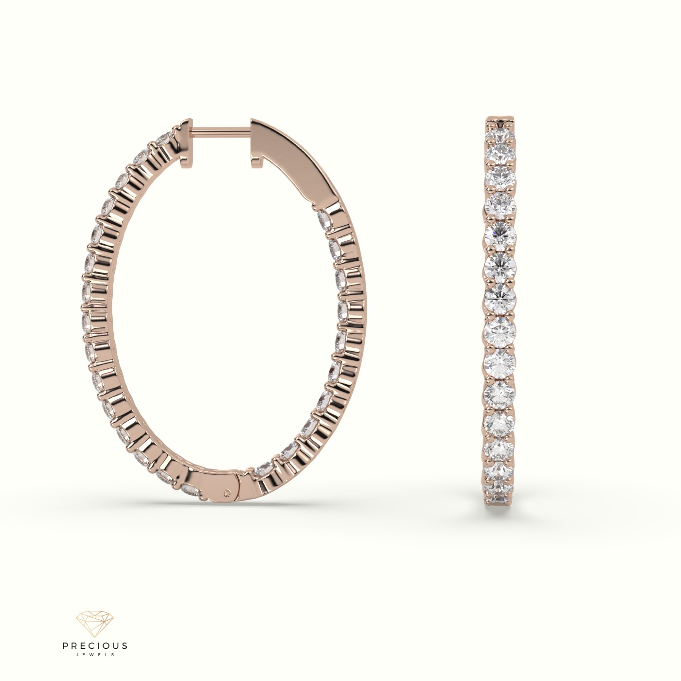 18k rose gold in/out shared prong wave diamond earrings Photos & images