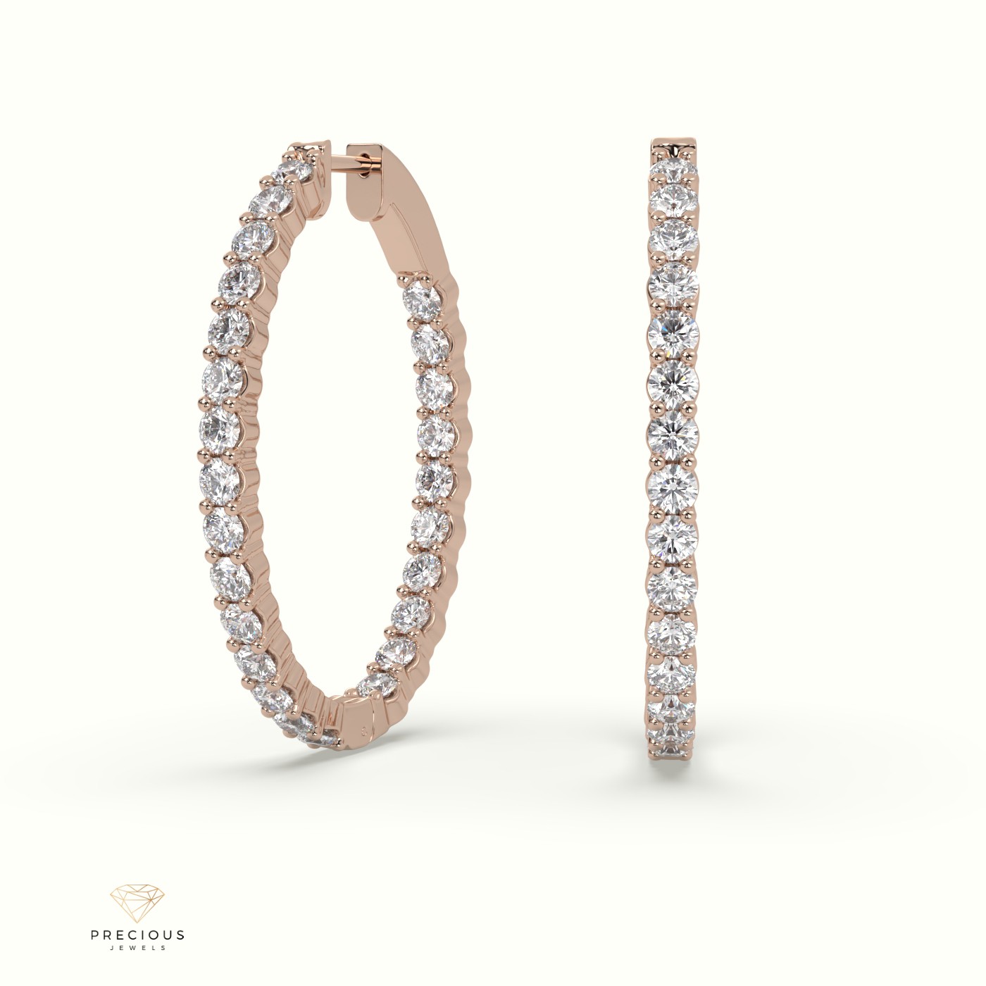18k rose gold in/out shared prong wave diamond earrings