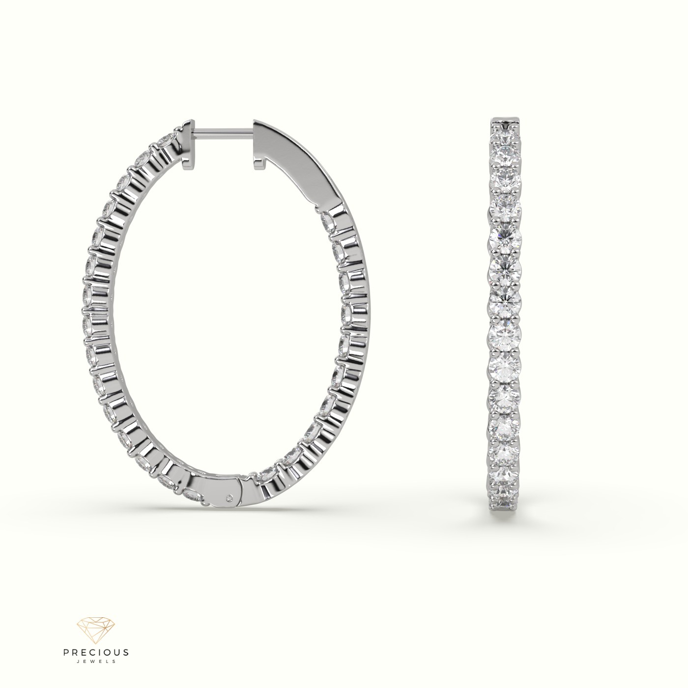 18k white gold in/out shared prong wave diamond earrings Photos & images