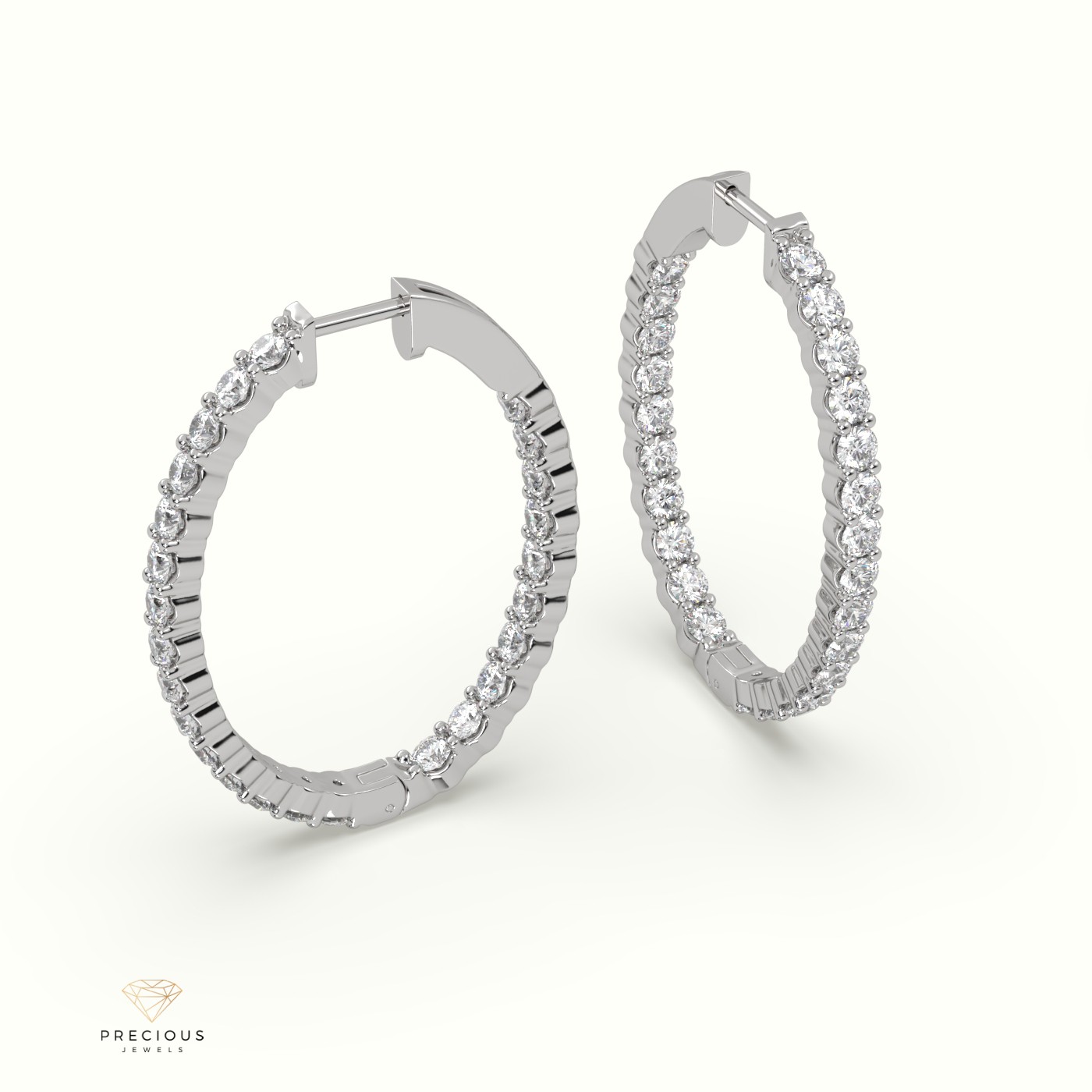 18k white gold in/out shared prong wave diamond earrings Photos & images