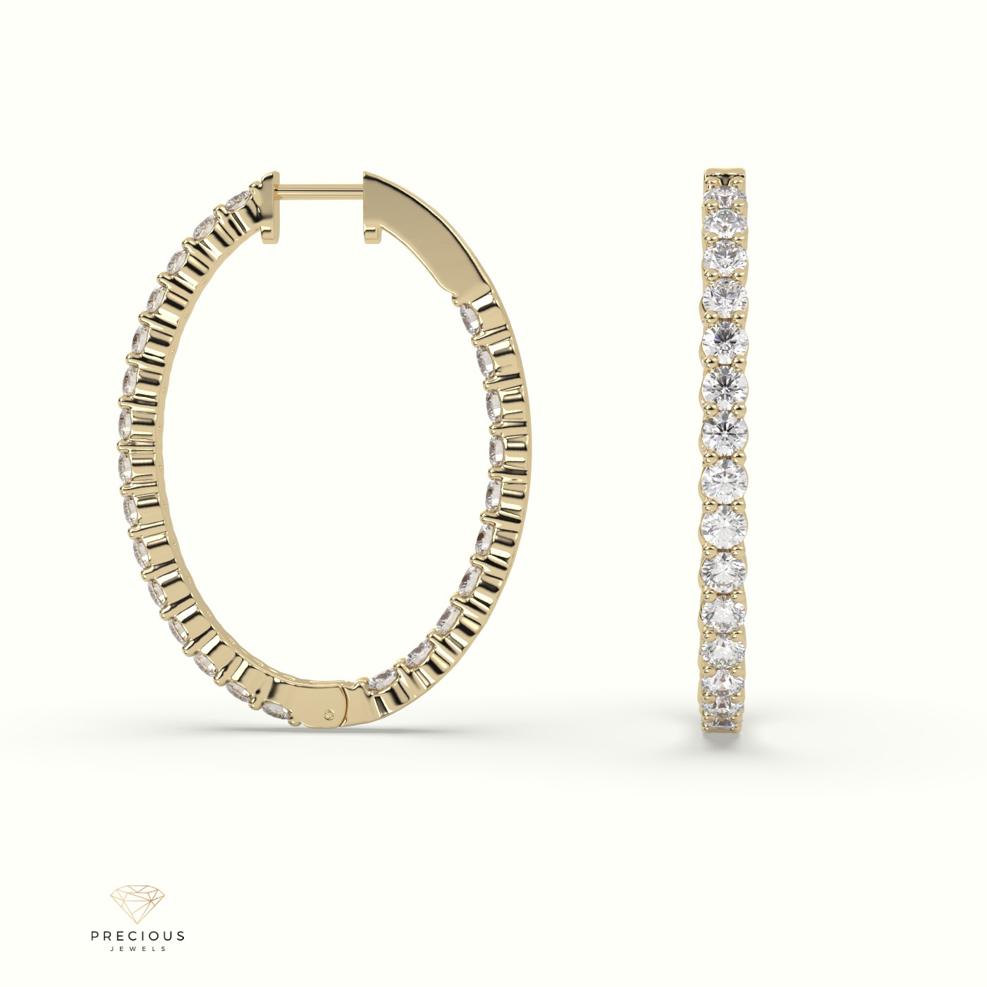 18k yellow gold in/out shared prong wave diamond earrings Photos & images