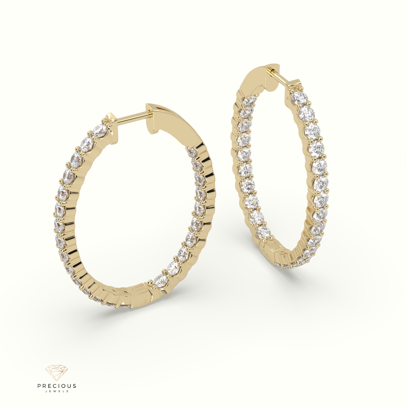 18k yellow gold in/out shared prong wave diamond earrings Photos & images