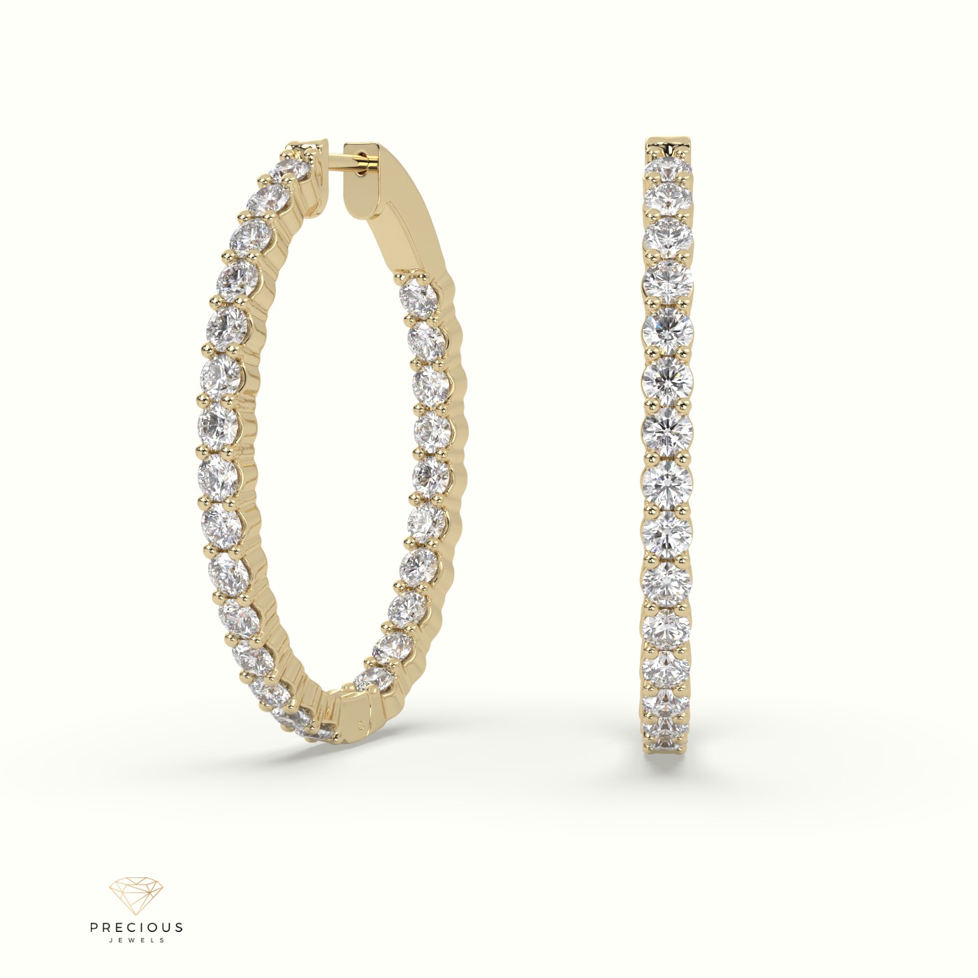 18k yellow gold in/out shared prong wave diamond earrings