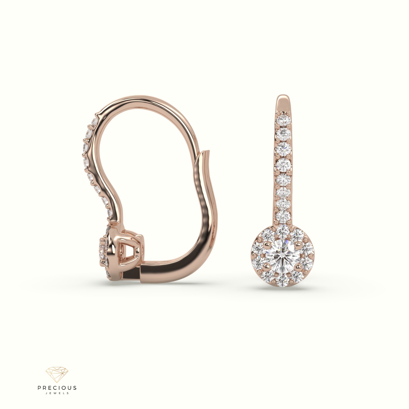 18k rose gold  drop pave set earrings Photos & images