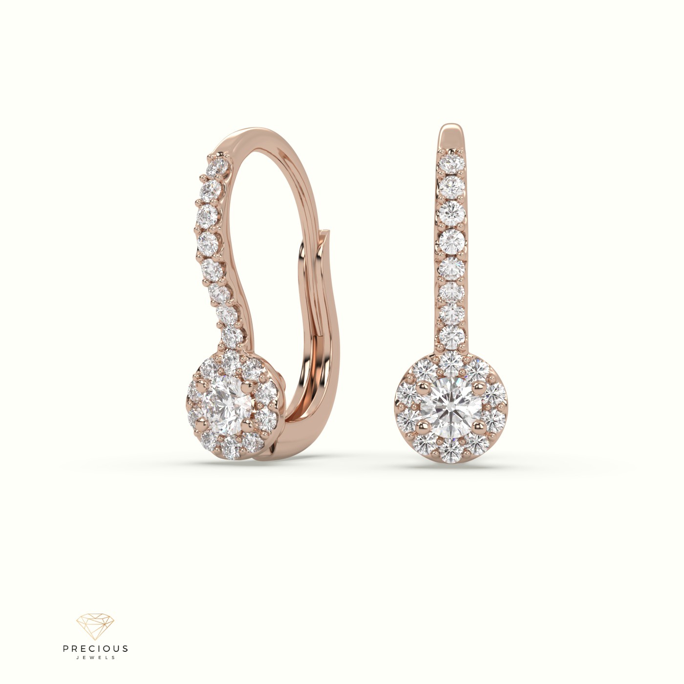 18k rose gold  drop pave set earrings