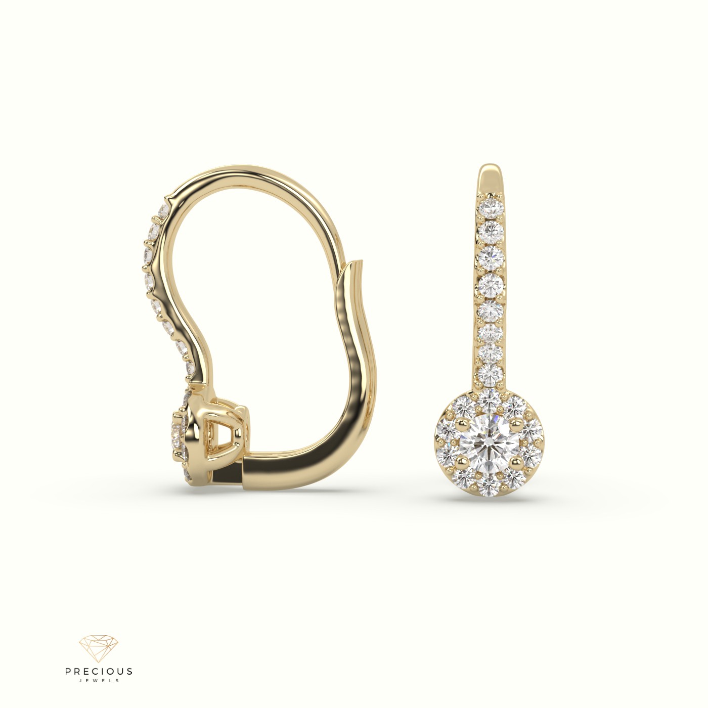 18k yellow gold  drop pave set earrings Photos & images