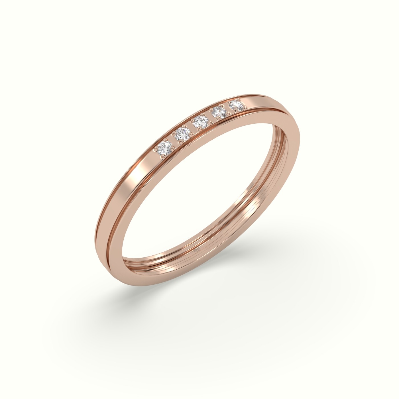 18k rose gold single stone diamond wedding band Photos & images