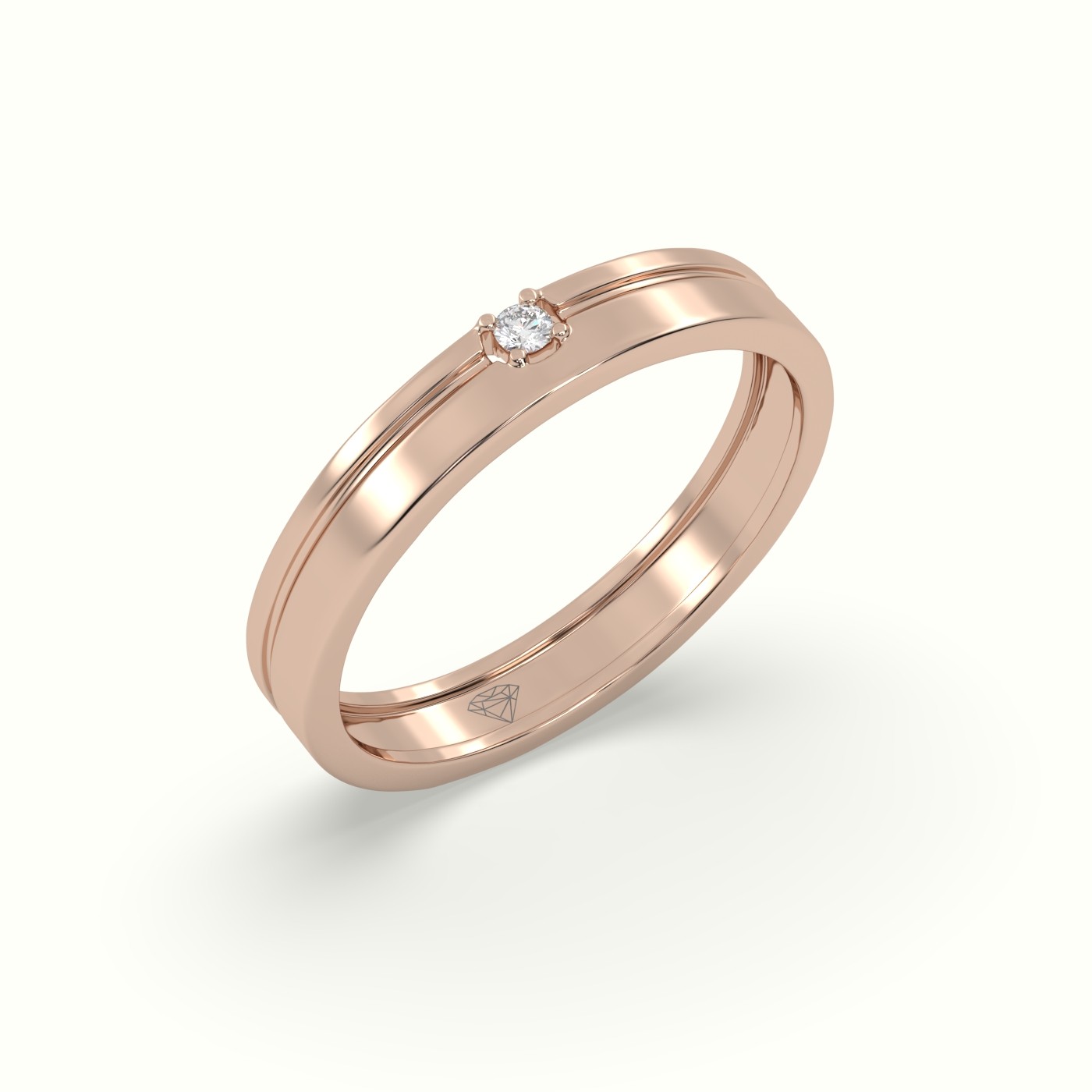 18k rose gold single stone diamond wedding band Photos & images