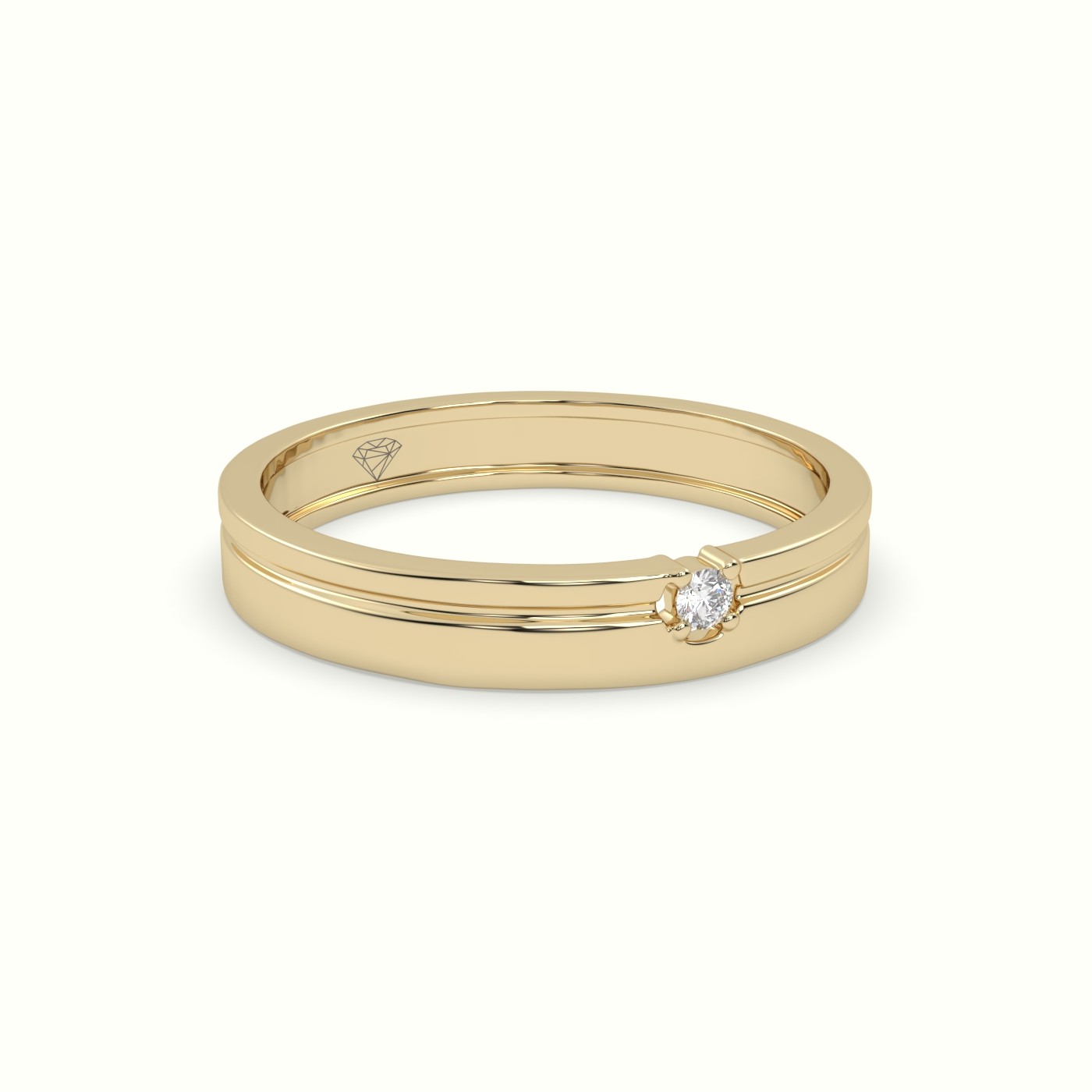 18k yellow gold single stone diamond wedding band Photos & images