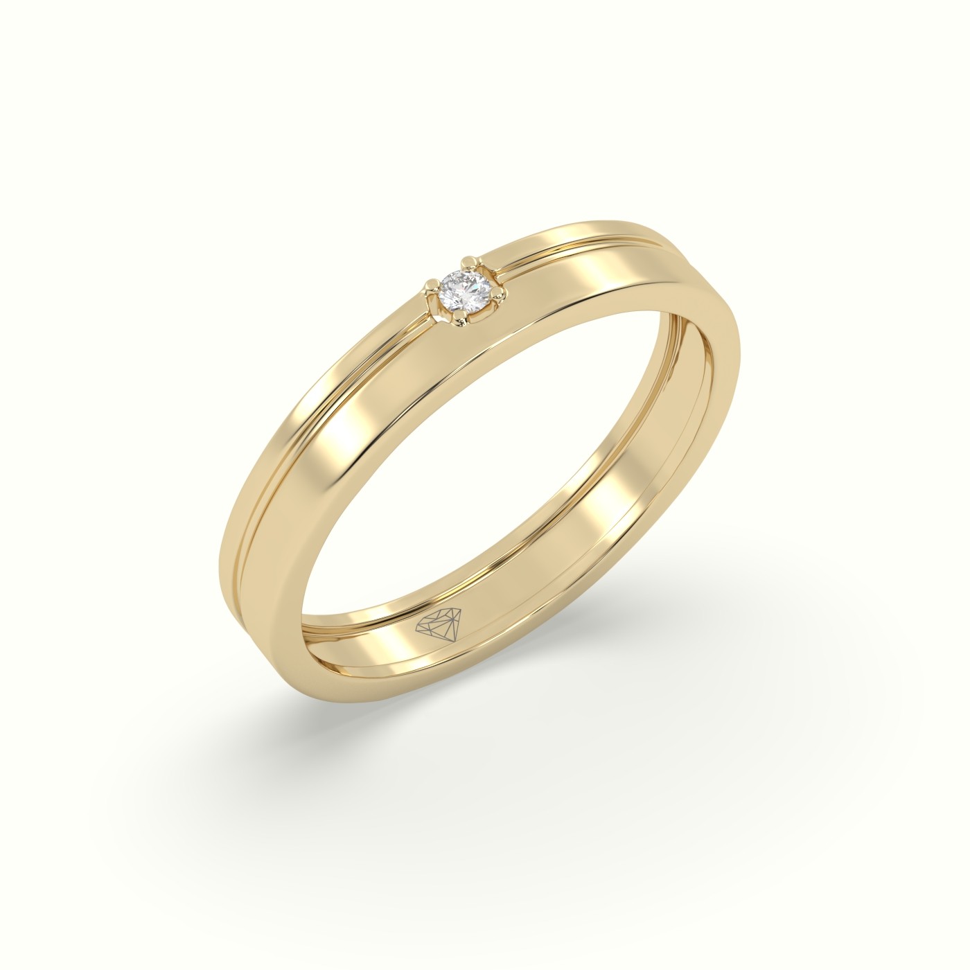18k yellow gold single stone diamond wedding band Photos & images
