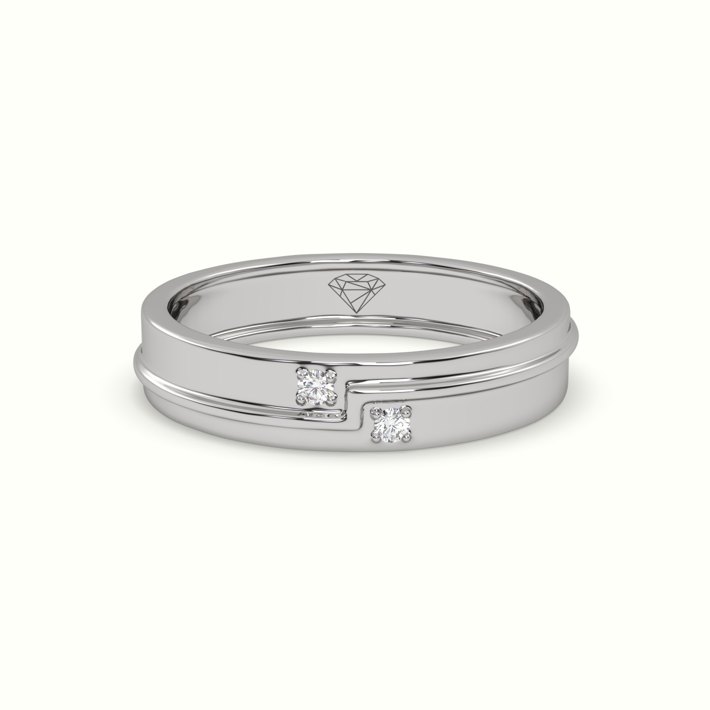 18k white gold men's carved line diamond wedding band