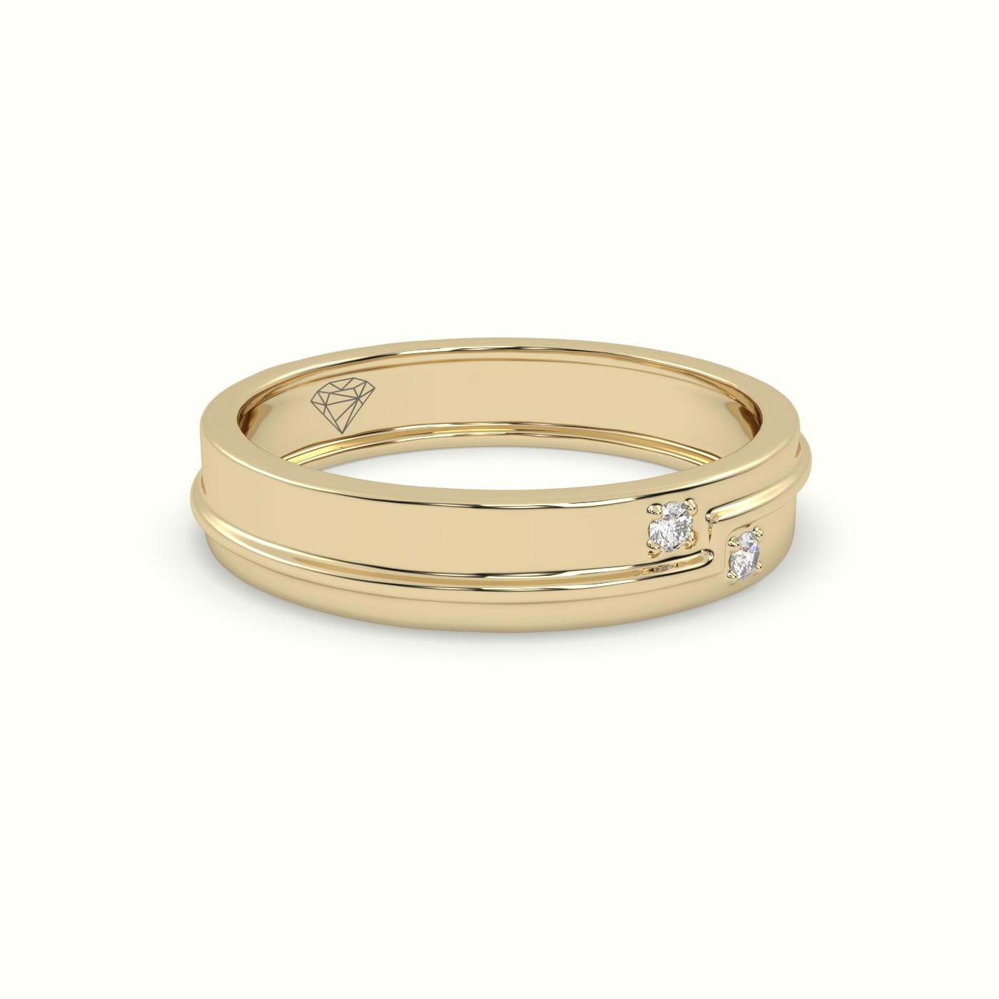 18k yellow gold men's carved line diamond wedding band Photos & images
