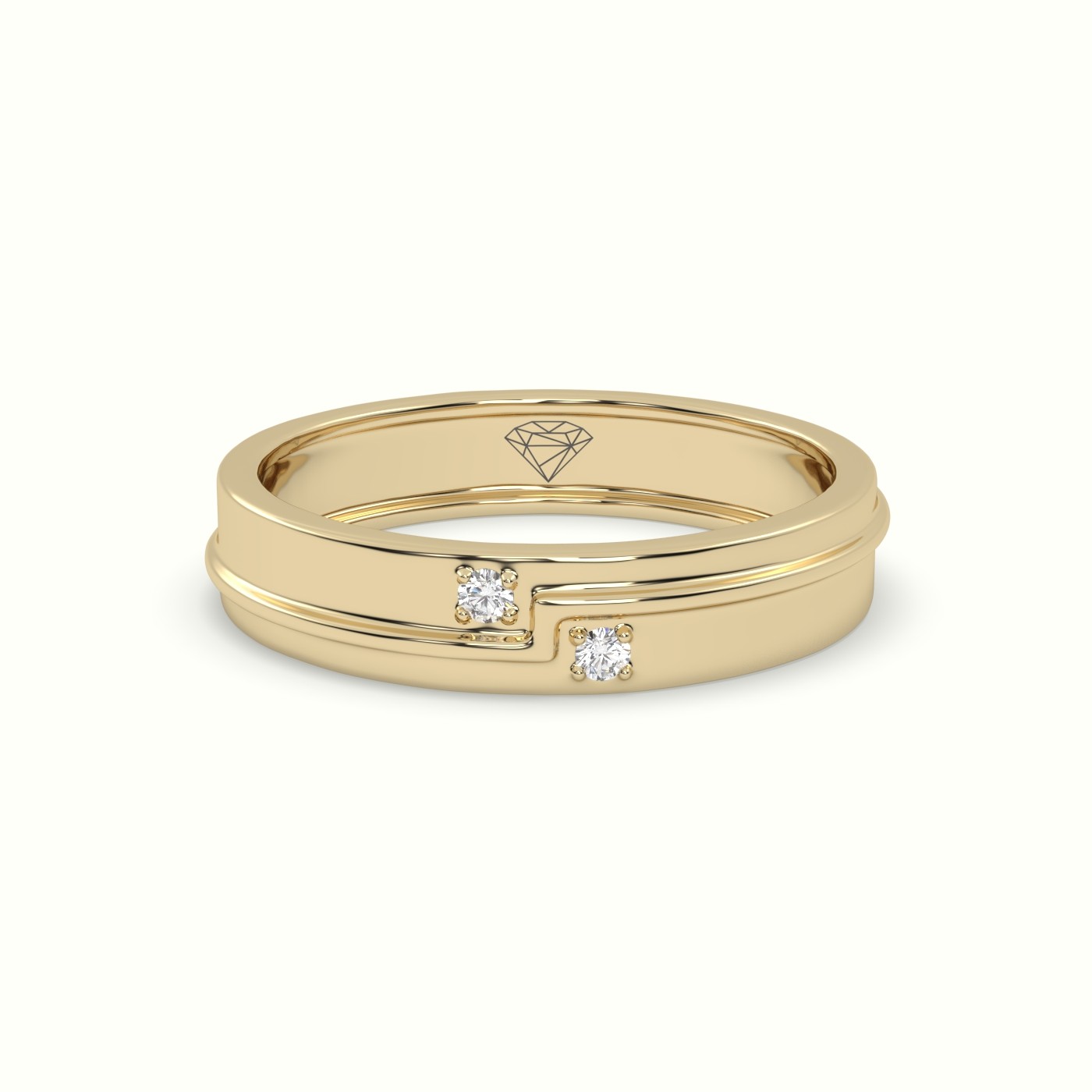 18k yellow gold men's carved line diamond wedding band