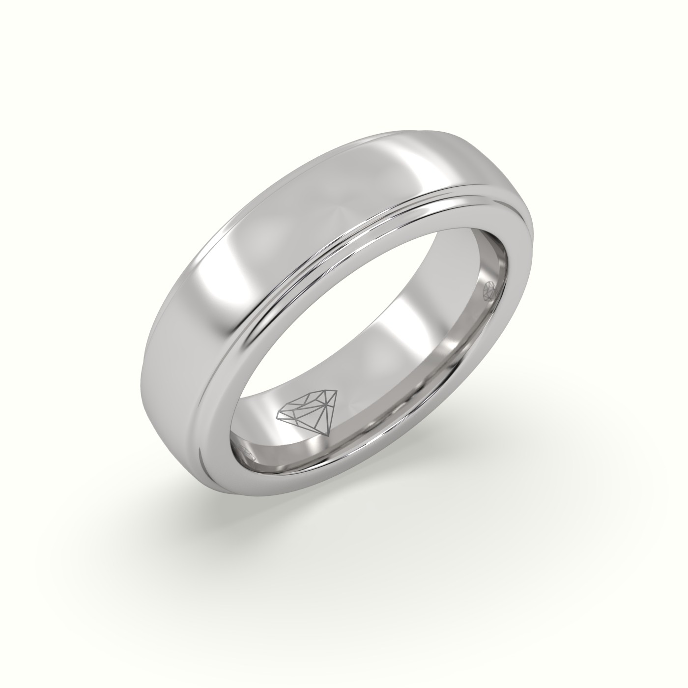 18k white gold triple step edge wedding band Photos & images