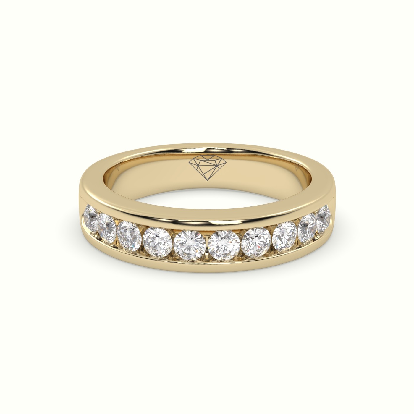 18k yellow gold stunning round cut diamond with channel setting wedding band