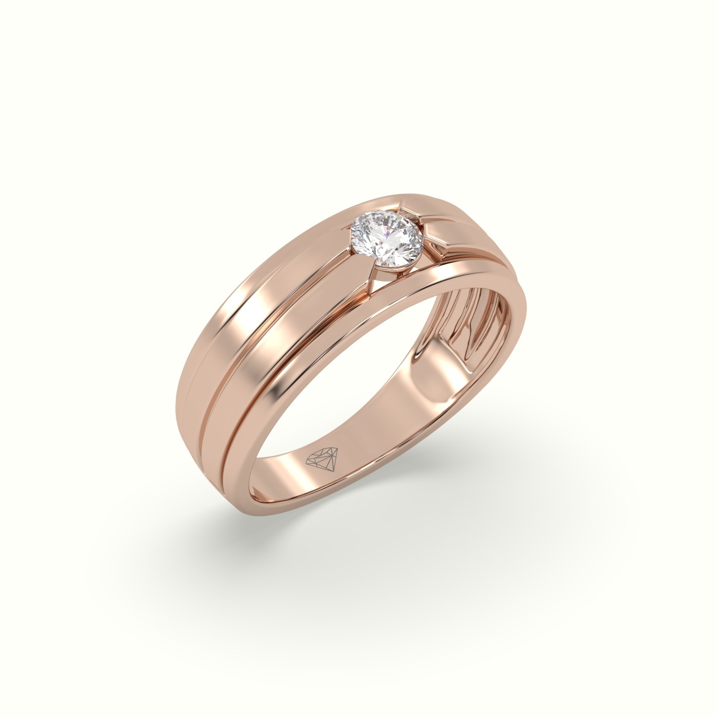 18k rose gold single stone diamond wedding band Photos & images