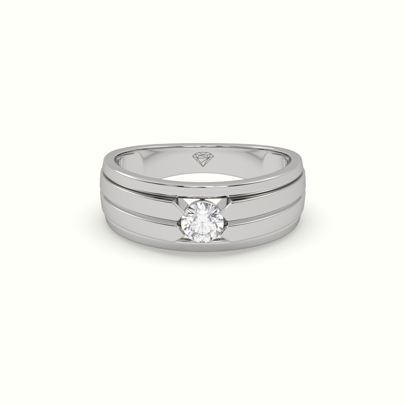 18k white gold single stone diamond wedding band