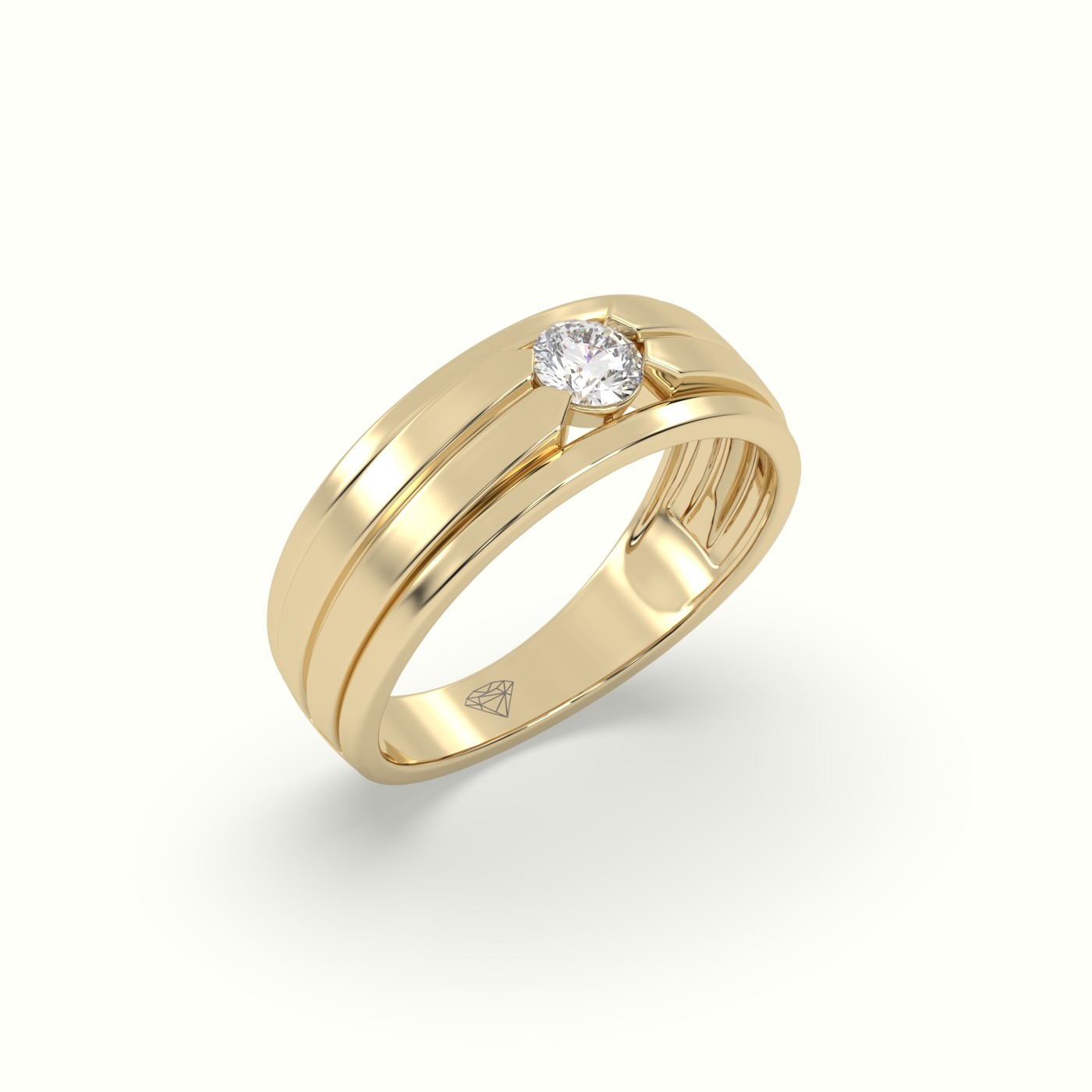 18k yellow gold single stone diamond wedding band Photos & images