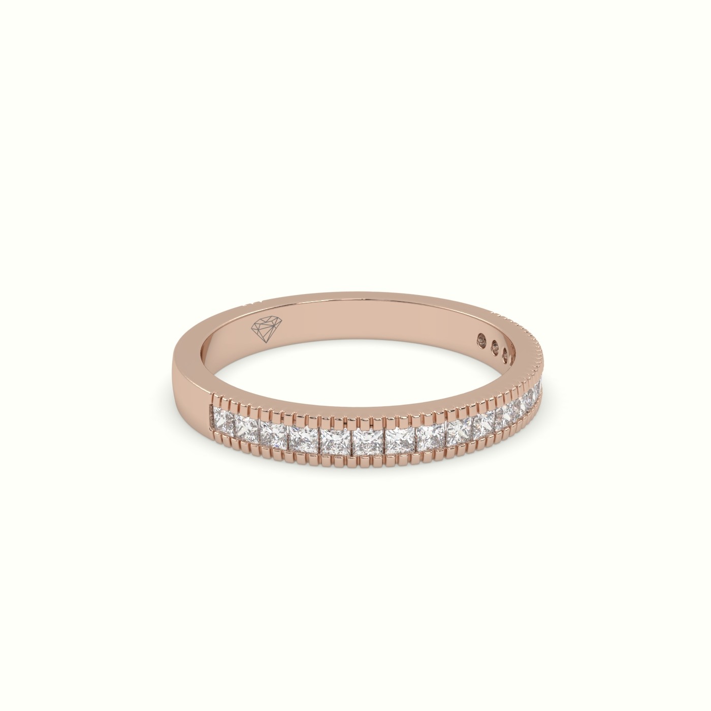 18k rose gold princess cut diamond cluster milgrain edge wedding band Photos & images