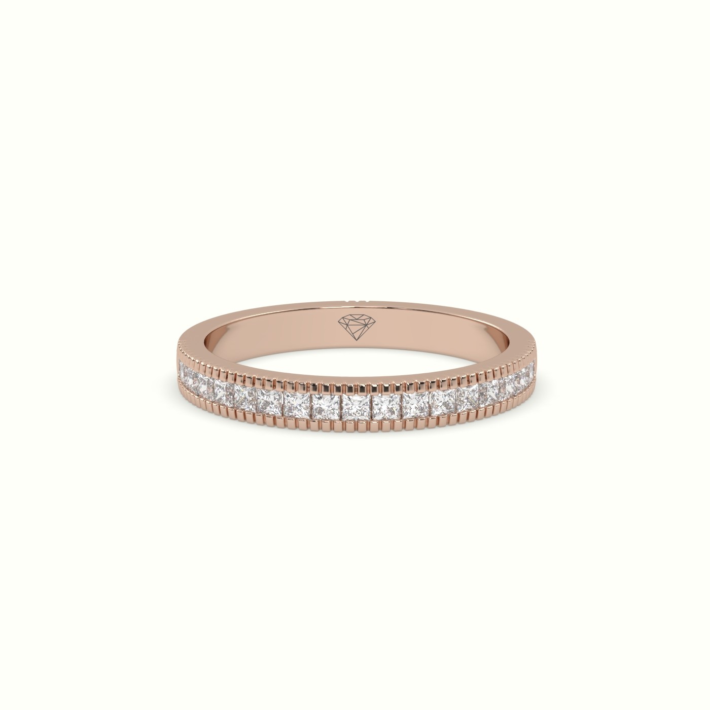 18k rose gold princess cut diamond cluster milgrain edge wedding band
