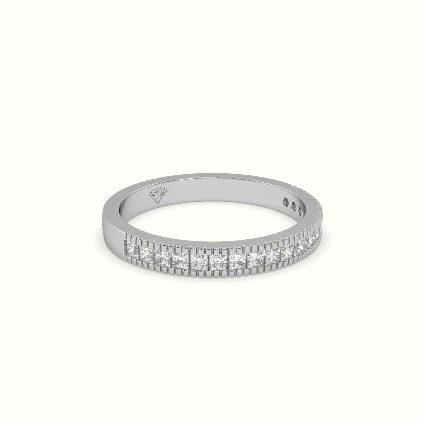 18k white gold princess cut diamond cluster milgrain edge wedding band Photos & images