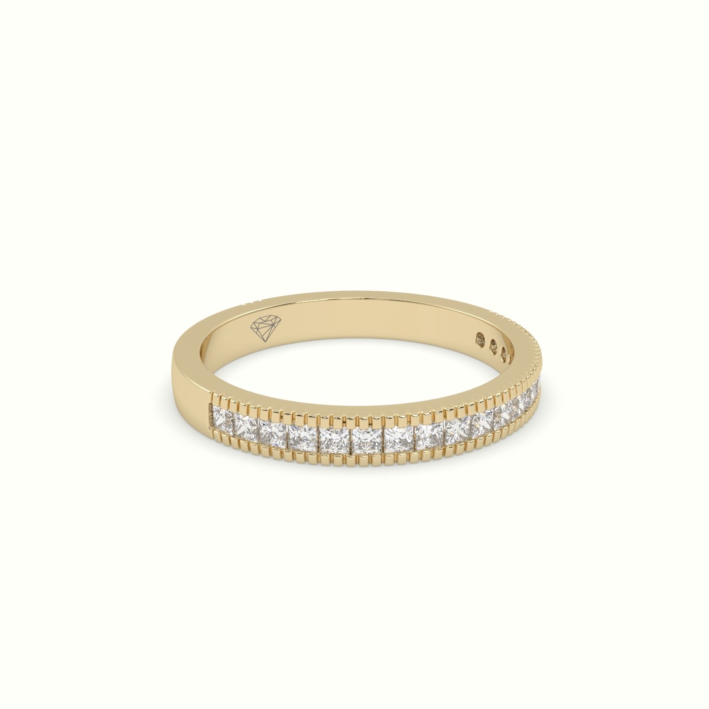 18k yellow gold princess cut diamond cluster milgrain edge wedding band Photos & images