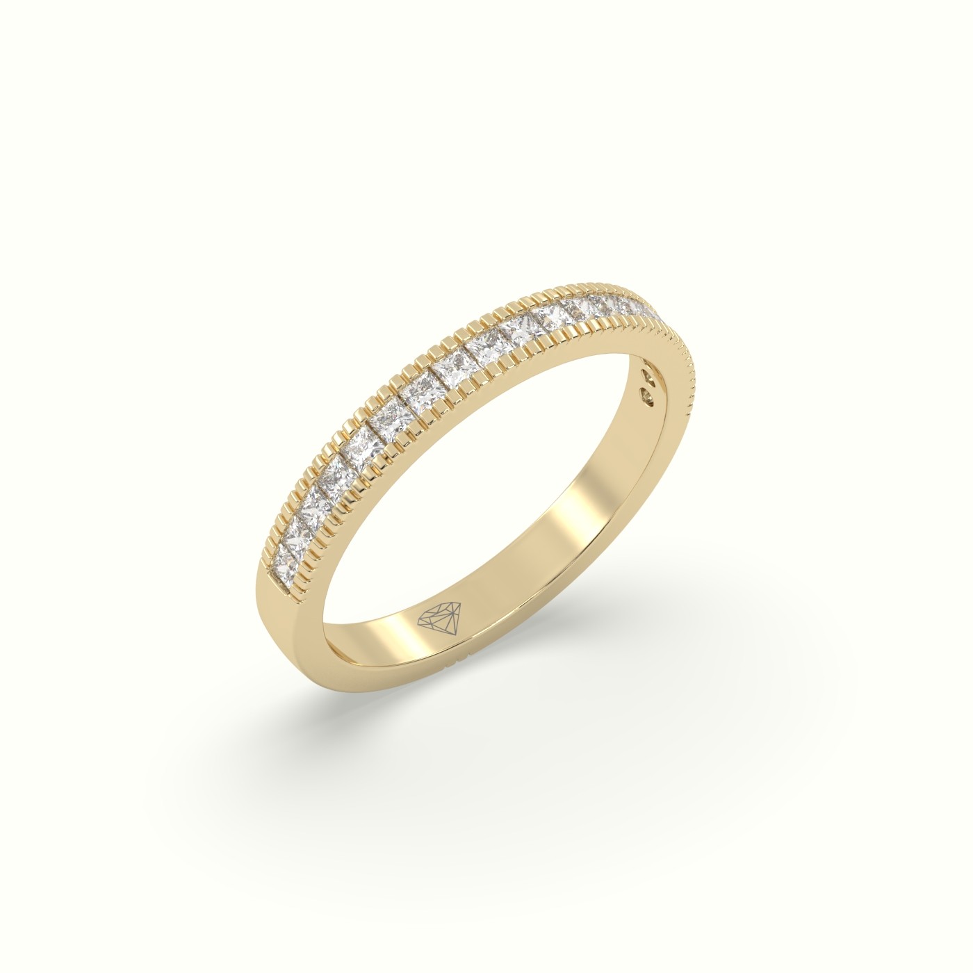 18k yellow gold princess cut diamond cluster milgrain edge wedding band Photos & images