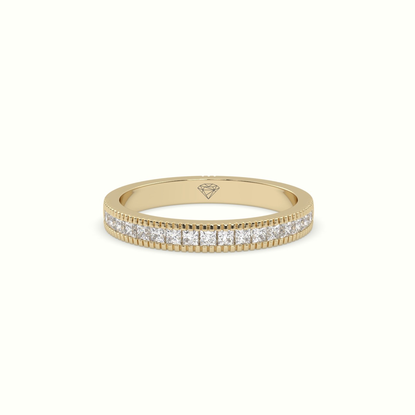 18k yellow gold princess cut diamond cluster milgrain edge wedding band
