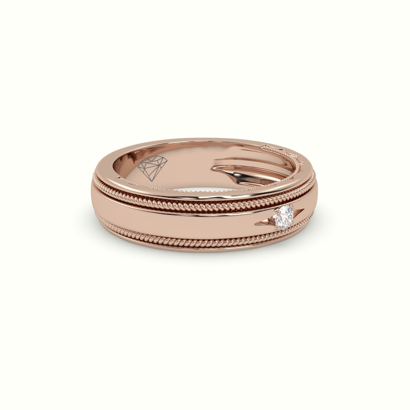 18k rose gold milgrain single diamond wedding band Photos & images