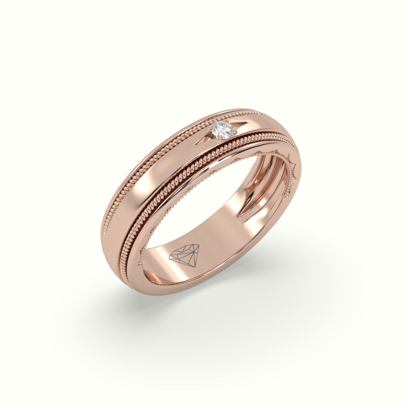 18k rose gold milgrain single diamond wedding band Photos & images
