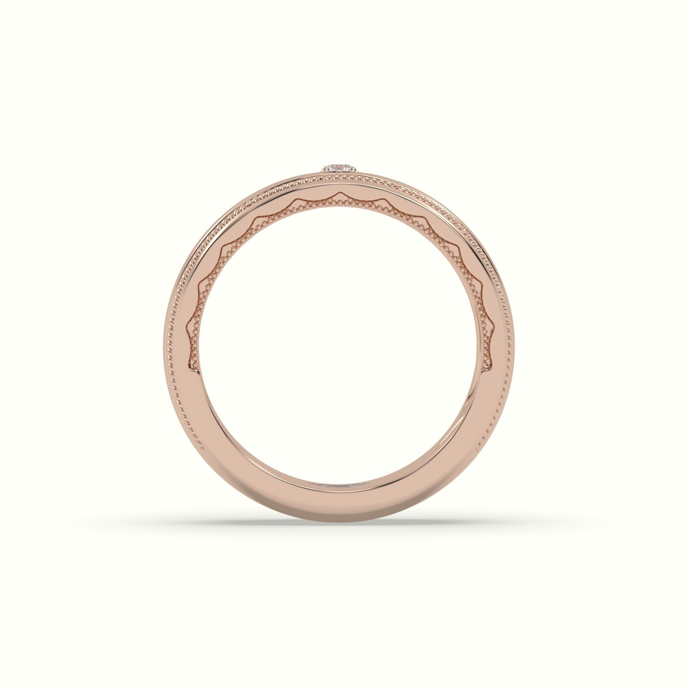 18k rose gold milgrain single diamond wedding band Photos & images