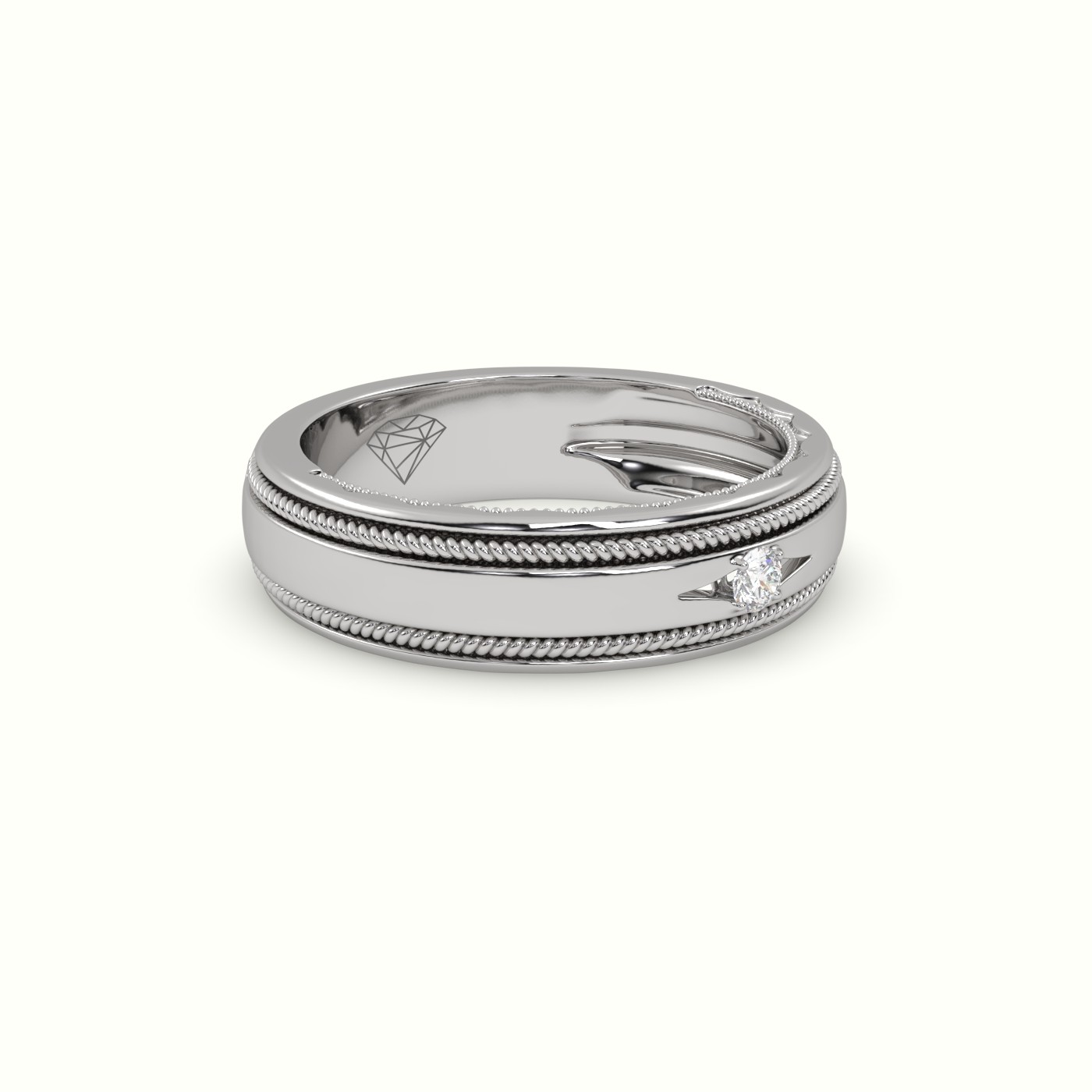 18k white gold milgrain single diamond wedding band Photos & images