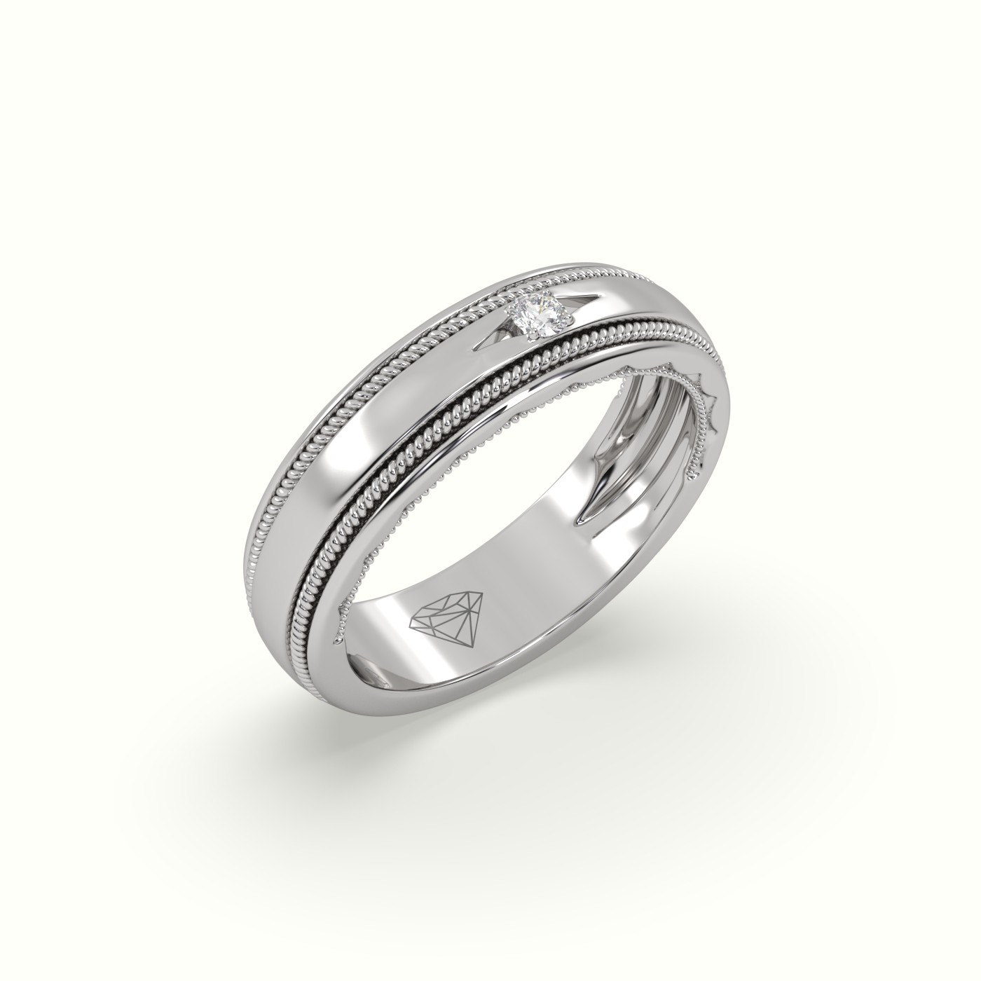 18k white gold milgrain single diamond wedding band Photos & images