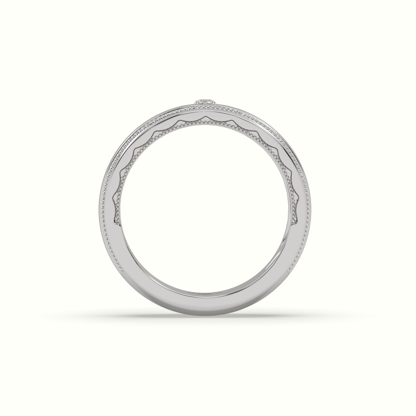 18k white gold milgrain single diamond wedding band Photos & images
