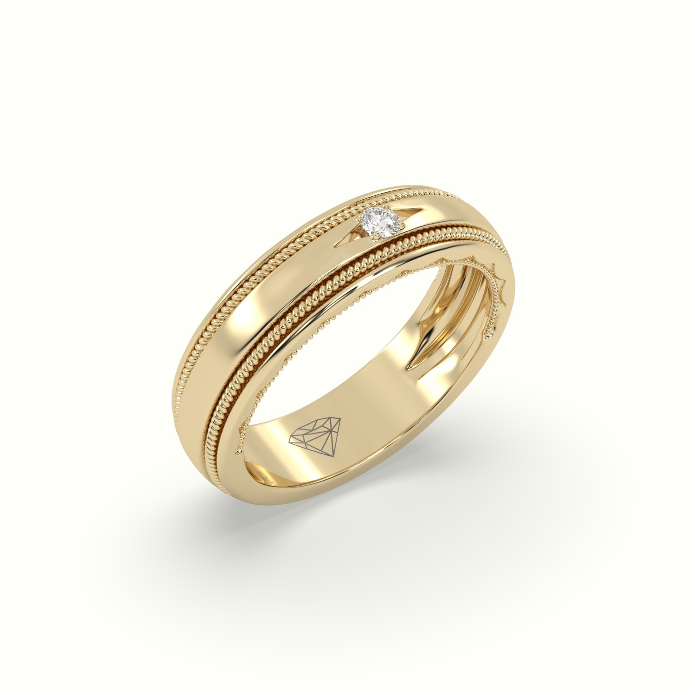 18k yellow gold milgrain single diamond wedding band Photos & images