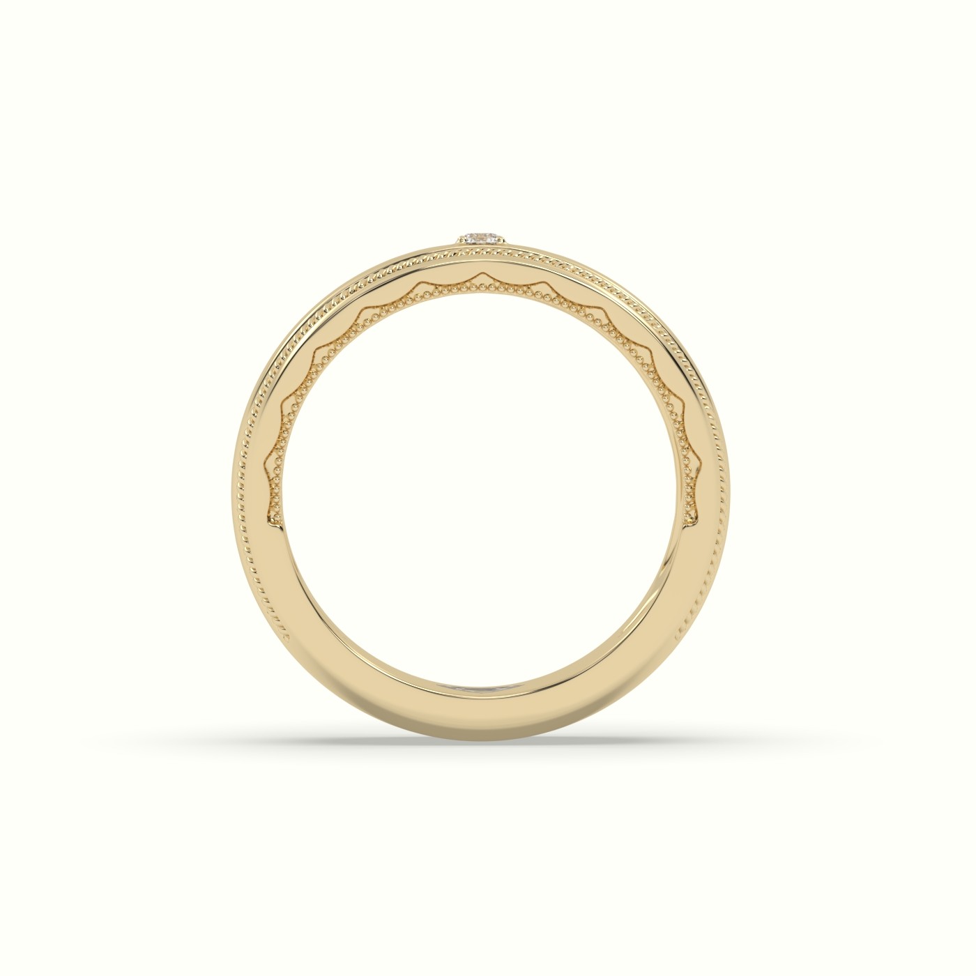 18k yellow gold milgrain single diamond wedding band Photos & images