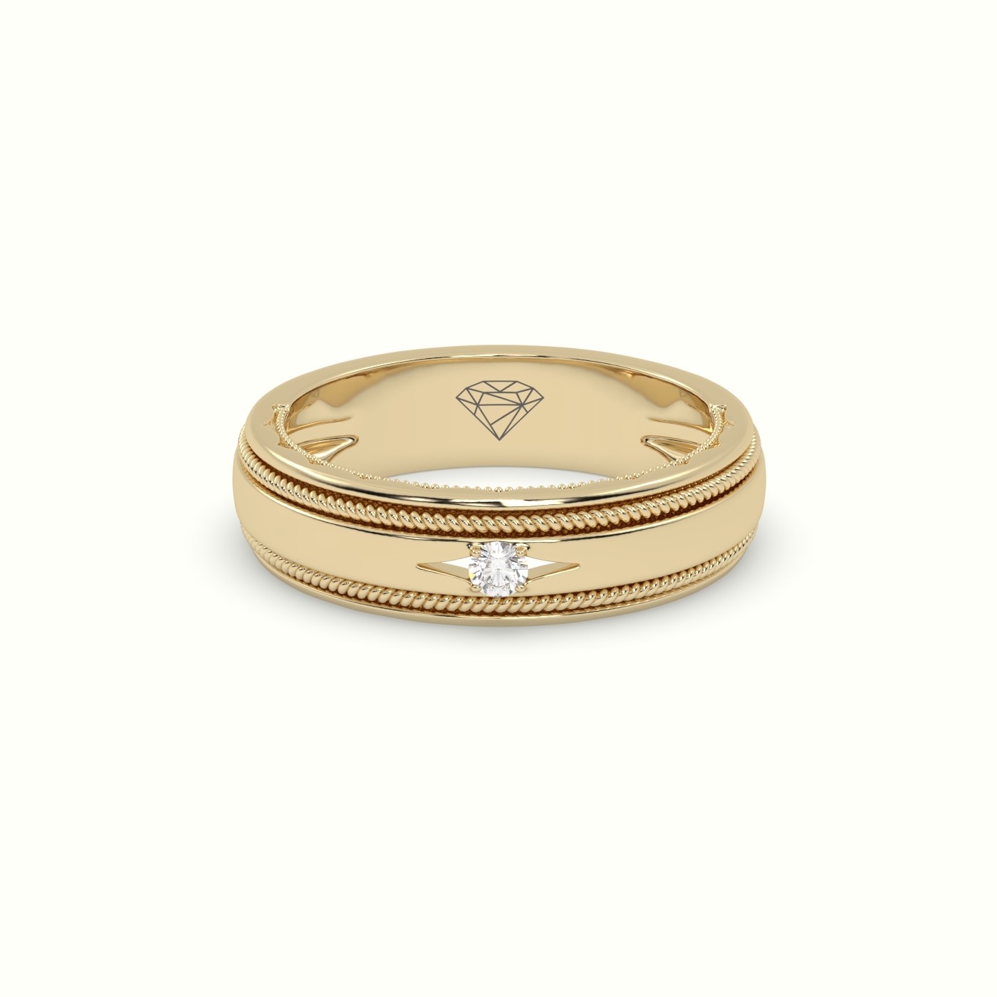 18k yellow gold milgrain single diamond wedding band