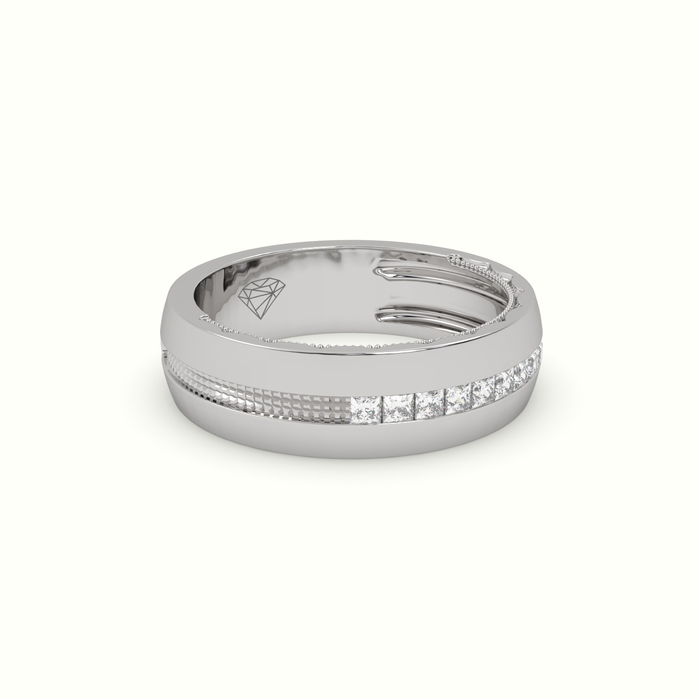 18k white gold  etched channel set princess cut diamond wedding band Photos & images