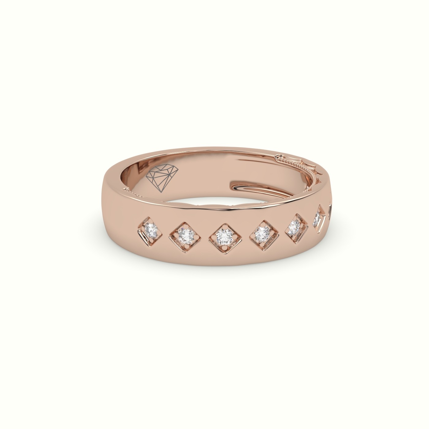 18k rose gold  square diamond wedding band Photos & images
