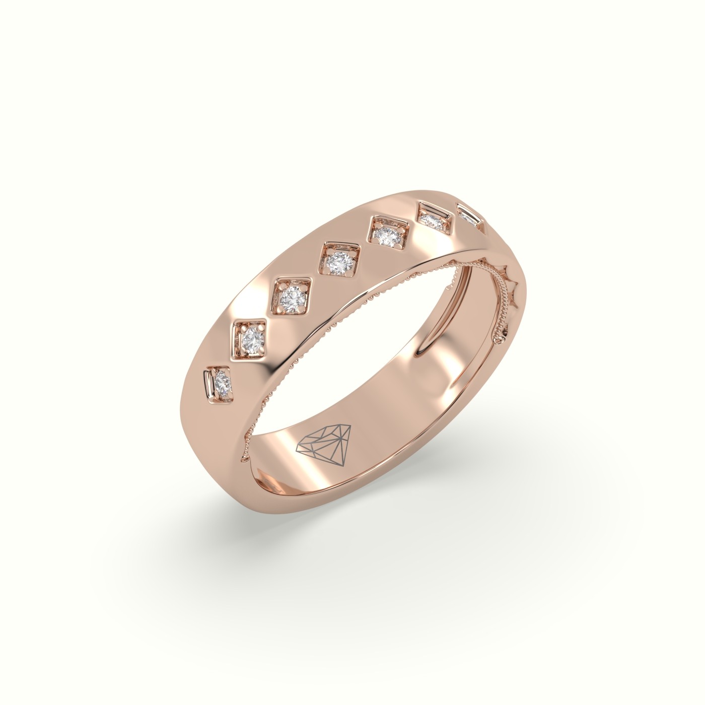 18k rose gold  square diamond wedding band Photos & images