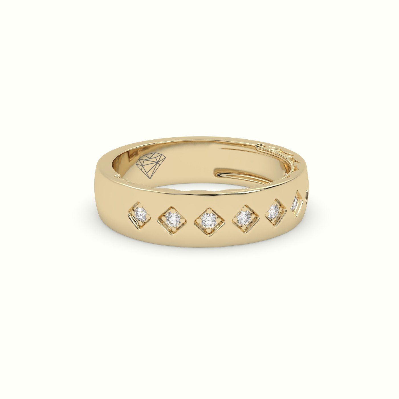 18k yellow gold  square diamond wedding band Photos & images