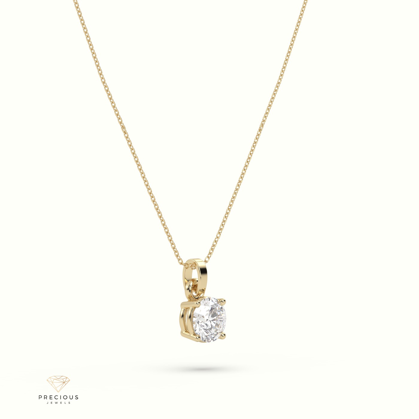 18k yellow gold  diamond solitair pendant 1.50 carat 4 round shaped prongs Photos & images