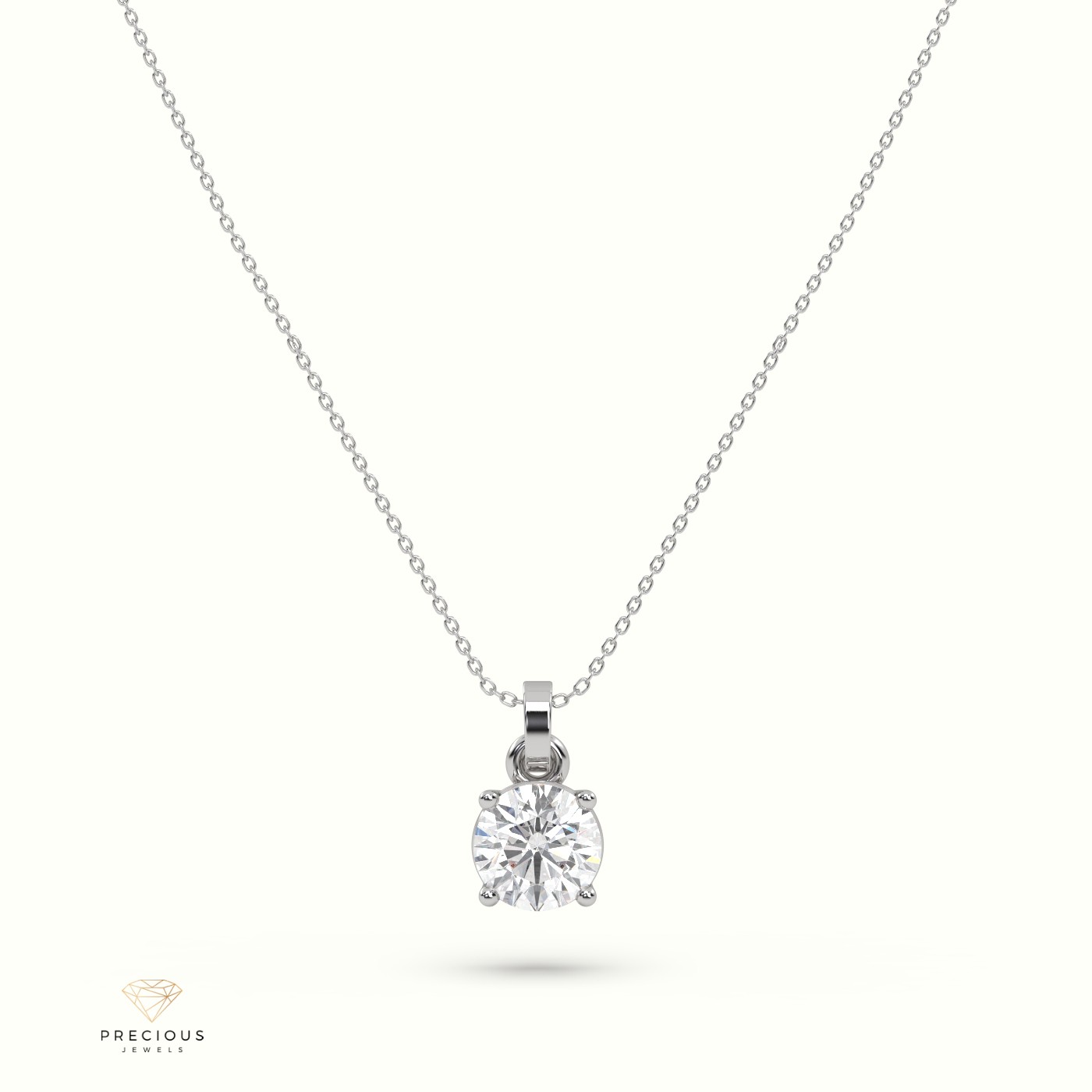 18k white gold  diamond solitair pendant 1.50 carat 4 round shaped prongs